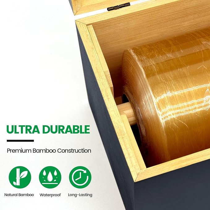 Libreshine Black 12 Inch Plastic Wrap Dispenser with Cutter, Commercial Bamboo Holder for Large 3000 Ft Wrap Rolls, Fits Costco and Kirkland Size Plastic Wrap and 1000 Ft Foil Rolls