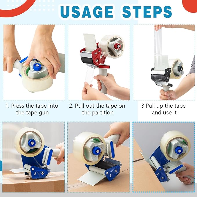 WILLBOND 6 Pack 3 Inch Wide Tape Gun Lightweight Packing Heavy Duty Tape Dispenser Gun for Moving Shipping Box Carton Seal Packing Shipping Dispenser (Red,Blue,Black)