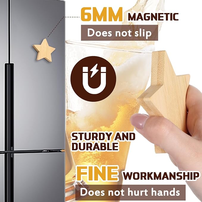 Vesici 24 Pcs Magnetic Bottle Opener 2.5in DIY Bamboo 4th of July Star Shape Beer Openers Wooden Fridge Magnet Refrigerator 250th Anniversary for Beer Lover Wedding Guest Party Favors Gift 2026