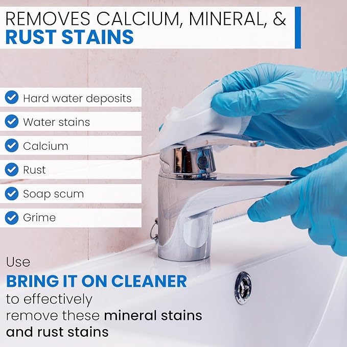 BRING IT ON! CLEANER Hard Water Stain Remover 32 Oz| Soap Scum, Calcium, Lime Scale, Remover for Shower Door, Tile, Glass, Fiberglass, Bathroom, Sink, Stone, Door