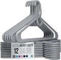 NEATERIZE Thick Heavy Duty Hangers - Grey Plastic Clothes Hangers 12 Pack - Great for Coat Hanger, Jackets Jeans & Suit Hanger for Closet - New Apartment Essentials Percheros Ganchos para Colgar Ropa