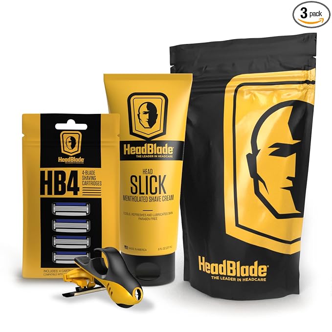 Moto Men's Head Shaving Starter Kit with HeadSlick Shaving Cream, Shaving Razor, Blade Refills (8 ounce HeadSlick)