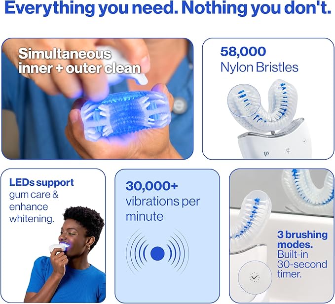 Autobrush Sonic Pro Electric Toothbrush – Only ADA Accepted U-Shaped Brush, Clinically Proven Up to 5.1X Better Cleaning, 30-Second Full Mouth 360 Clean, Rechargeable, Waterproof, White, Women's Small