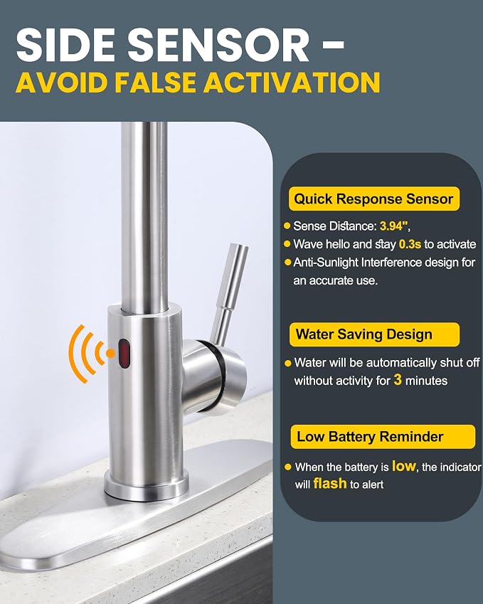Touchless Kitchen Faucet Stainless Steel: WOWOW Smart Motion Sensor Kitchen Sink Faucet with Sprayer, Stainless Steel Kitchen Faucet for Sink 1 or 3 Hole Brushed Nickel Single Handle Kitchen Tap