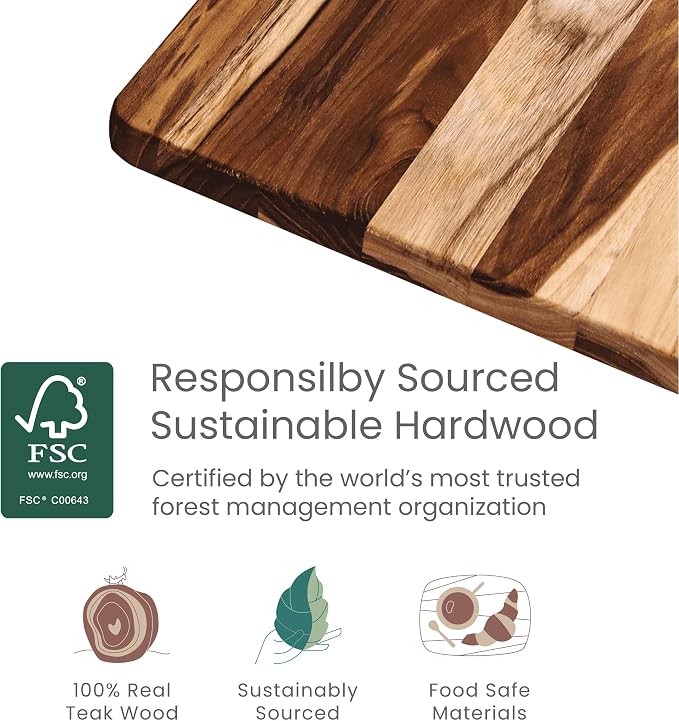 Teakhaus Teak Wood Cutting Board Set of 2 - Small and Large Teak Cutting Boards - Holiday Gift Ideas for Men and Women - Gift-Ready, Reversible, Edge Grain, Knife Friendly - FSC Certified