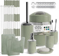 Clara Clark Bathroom Set - Sage Green Bathroom Accessories Set, Bathroom Sets with Shower Curtain and Rugs, 23PC Shower Curtain Set with Liner, Soap Dispenser, Soap Dish, and Toilet Brush Holder