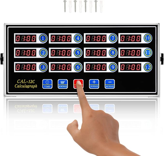 BEAMNOVA 12 Channels Digital Kitchen Timer for Cooking Loud Alarm Stainless Steel Clock Hours and Minutes Seconds Volume Control Electronic Calculator