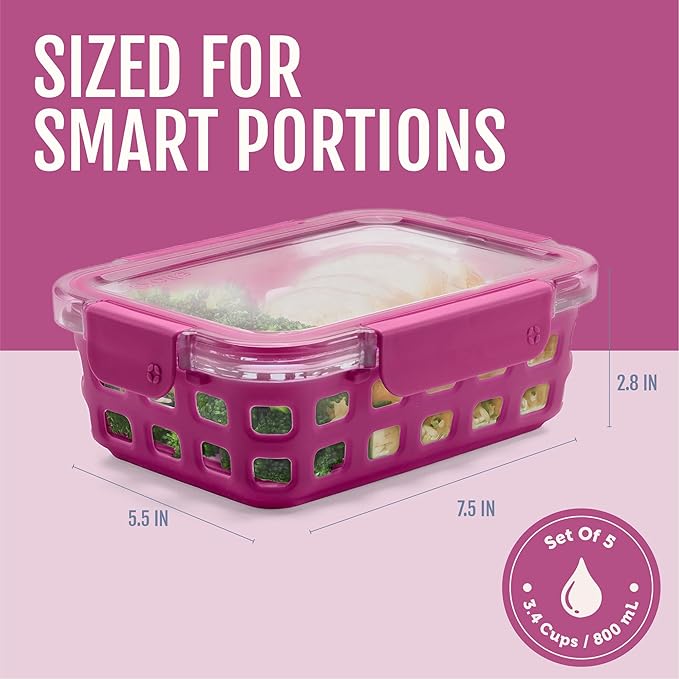 Ello Duraglass 3.4 Cup Glass Meal Prep Containers, 10 Pc, 5 Pack, Evening Orchard