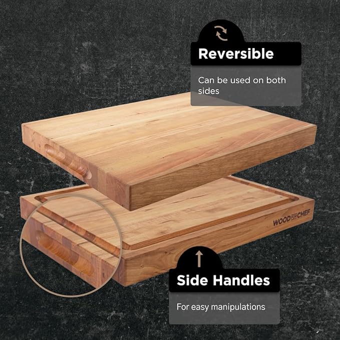 Large Wood Cutting Board from American Cherry - A Butcher Block That Comes with Juice Groove for Cutting Meat and Juicy Veggies Easily - Cherry Chopping Board - 20x16x1.5 inches