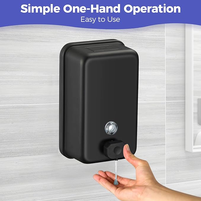 Stardrix Matte Black Stainless Steel Vertical 1100ml/37oz Capacity Commercial-Grade Soap Dispenser, Wall-Mounted Bathroom Hand Soap Dispenser with Corrosion-Proof Lining and Anti-Leak Pump