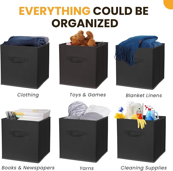 Large Storage Cubes- 13 Inch Cube Storage Bins for Organizing Shelves Kallax - Nursery Closet Organization Bins for Clothes Blanket - 10 Pack Collapsible Decorative Storage Box for Magazines (Black)