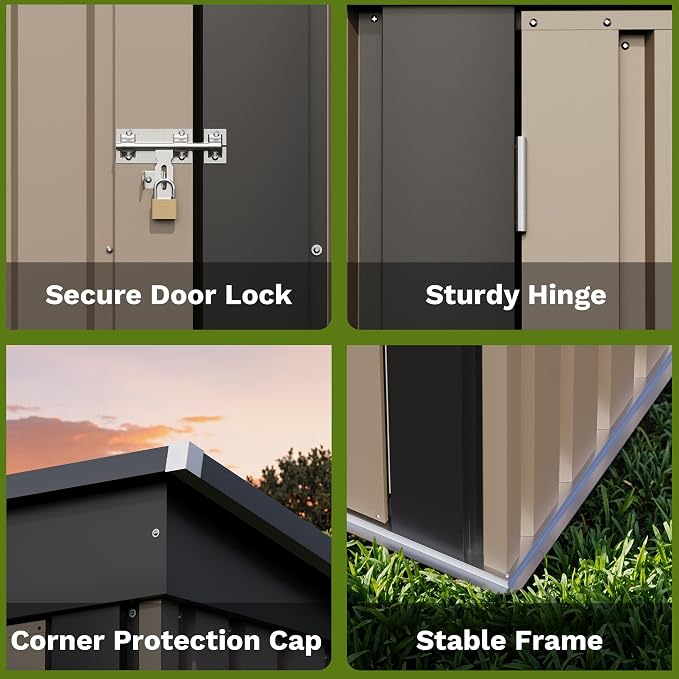 Patiowell 5x3 FT Outdoor Storage Shed, Tool Shed with Sloping Roof and Lockable Door, Metal Shed for Backyard Garden Patio Lawn, Brown