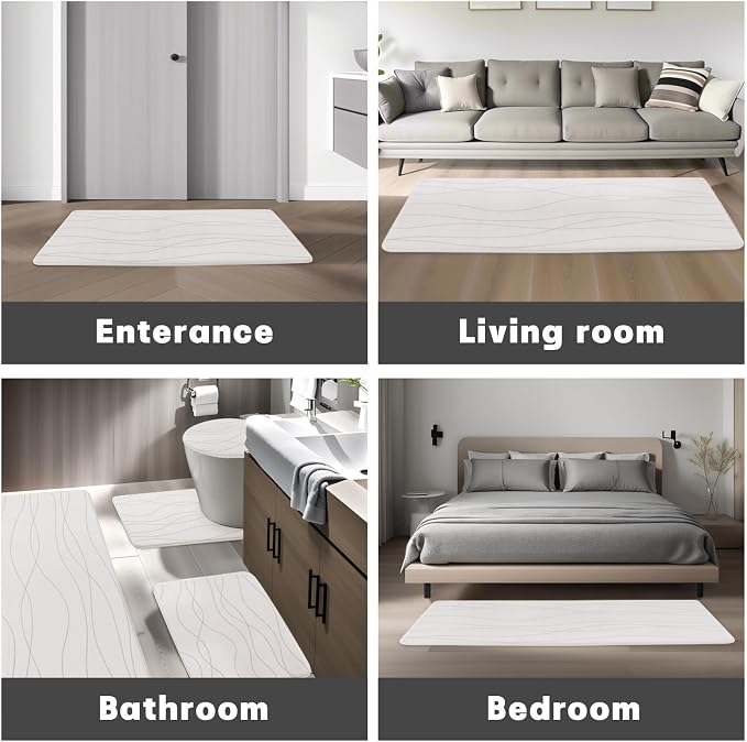 YIHOUSE Bathroom Rugs Set 5 Piece, Memory Foam Bath Mat White | Ultra Soft, Absorbent, Non-Slip, Machine Washable, for Bathroom, Sink and Toilet