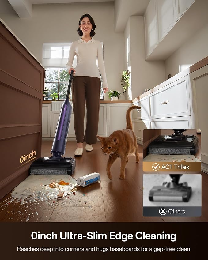Ultenic Wet Dry Vacuum Cleaner, Vacuum Mop for Wet & Dry Messes, 180° Lay-Flat & Auto Self-Cleaning, 60Mins Runtime ＆ Edge-Cleaning, Anti-Tangle Roller for Hard Floor and Pet Hair, AC1 TriFlex Violet
