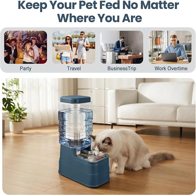 Auto Dog Water Dispenser with Stainless Steel Bowl Feeder for Pets | Automatic Cat Water Dispenser Gravity Water Feeder Dog Waterer for Puppy Kitten Pets (Include Filter &Ice Pack) 2.2Gal Navy