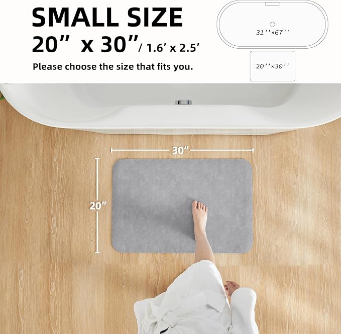 TYUU Bathroom Mat Quick Dry, Bathroom Rugs Non Slip Washable Thin Absorbent Bath Mat Fits Under Door Bathroom Floor Mat Perfect for Bath, Shower, or Sink 20"x30" Light Grey