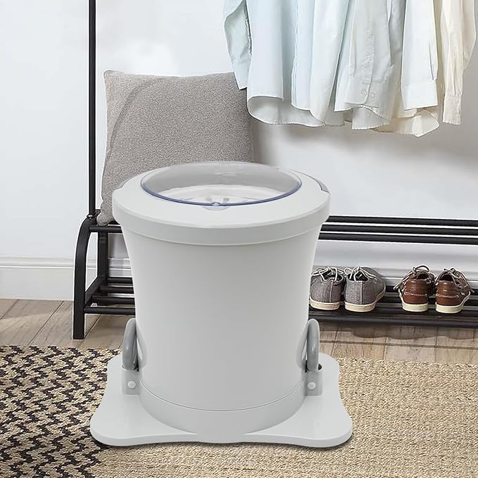 2.4Gal Manual Clothes Dryer Portable Mini Dryer for Clothes, Foot Powered Compact Spin Dryer Machine, Non Electric Laundry Dryer for RV, Camping, School, Apartment, Dorm (White)