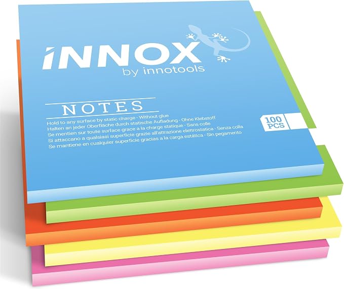 Self-Stick Notes 4x4 inch | Sticks to Any Surface Without Glue | Reusable White Dry Erase | 5 Pack, 500 Sheets (Assorted Colors, 4x4 inches)