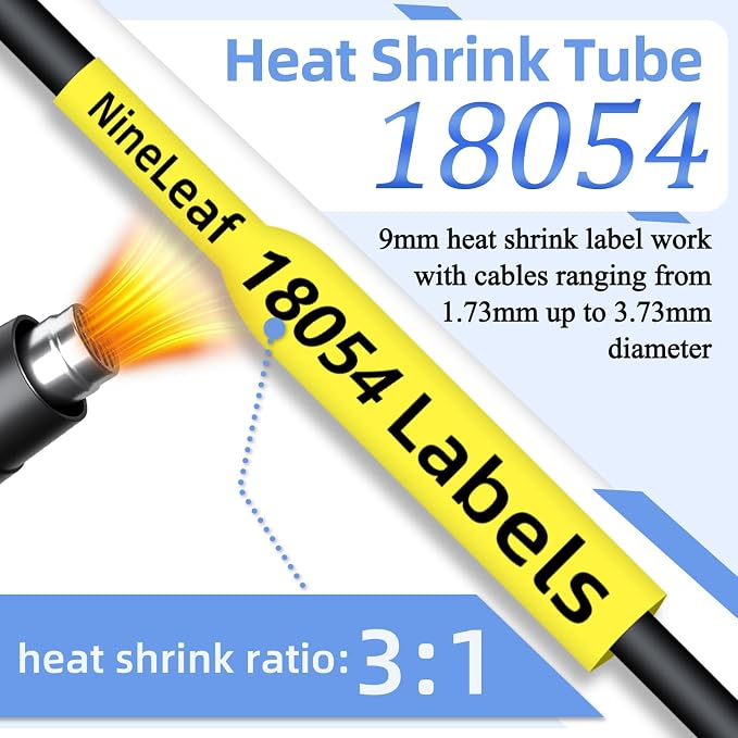 NineLeaf 3 Pack Compatible Labels Tape Replacement for Dymo 18054 3/8 inch Black on Yellow Heat Shrink Tube Labels 9mm x 1.5m for Wires and Cables Use in Rhino 4200 5200 5000 6000 3M Label Maker