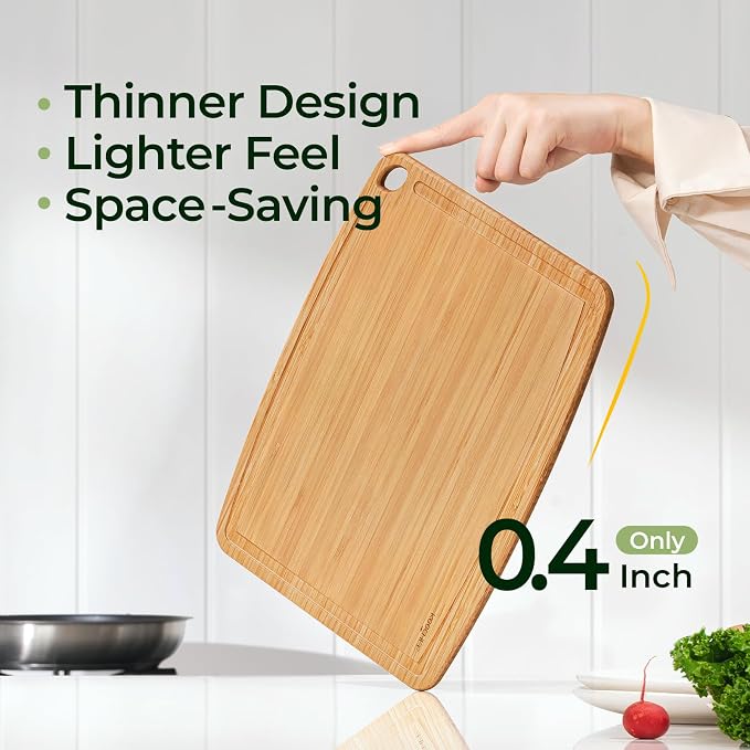 Keechee Dishwasher Safe Bamboo Cutting Boards Durable Lightweight Wood Cutting Board for Busy Kitchen, Easy Storage & Clean Wooden Chopping Boards with Juice Groove Set of 2 (M+S)