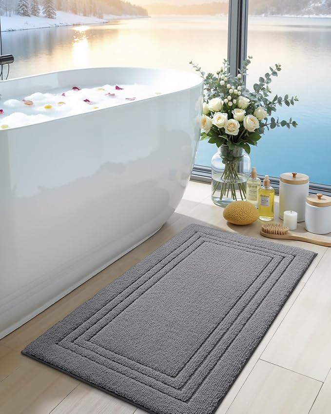 DEXI Bath Mats Bathroom Rug Non Slip Bathmat, 43x24 Dark Grey | Large Soft Microfiber Carpet, Washable, Absorbent Quick Dry for Shower Floor Sink