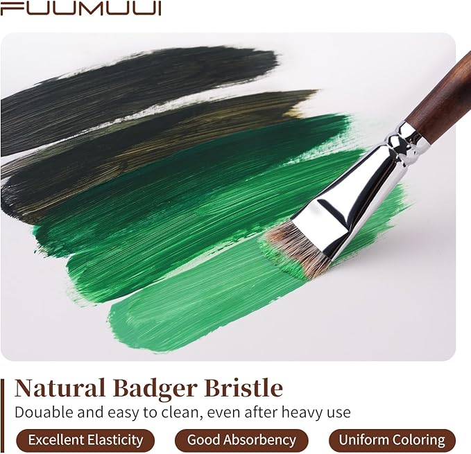 Fuumuui Professional Paint Brush Set, 4Pcs Natural Badger Hair with Filbert Shape Blending Mop Oil Paint Brushes for Acrylic Painting Oil and Gouache