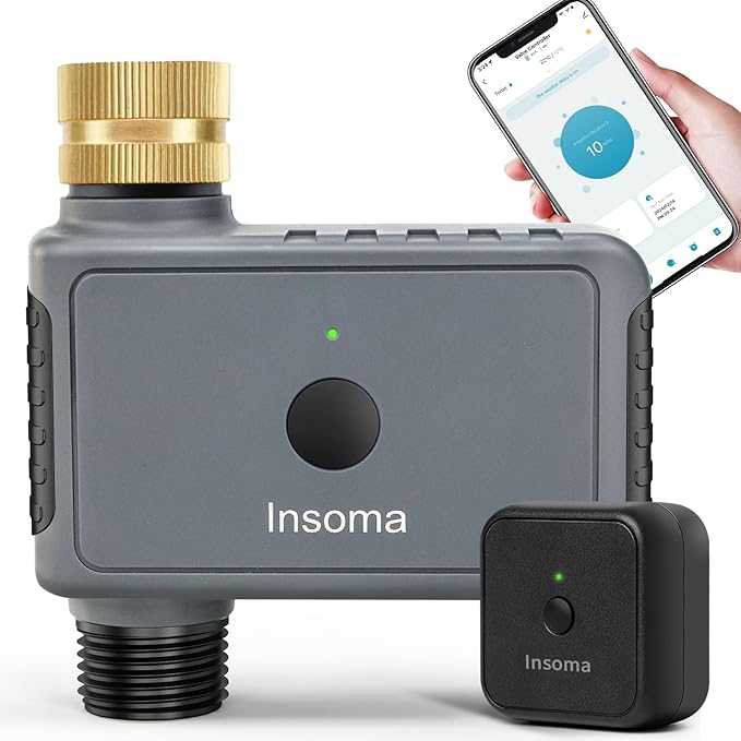 Insoma 1 Zone WiFi Water Timer with Brass Inlet, Smart Hose Timers with Hub Support 2.4GHz WiFi & Bluetooth, APP & Voice Control, Irrigation Timers with Rain Delay & Manual Watering for Yard, Lawn