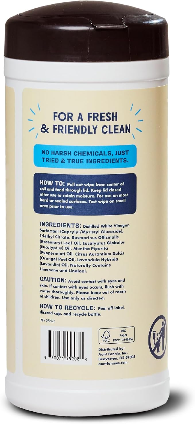 Aunt Fannie's Glass & Window Cleaning Wipes, Natural Streak-Free Glass Cleaner, 35 Count (Pack of 6)