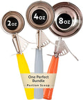 Restaurantware Bundle: 3 Ice Cream Scoops Trigger Release Stainless Steel Dishers 2/4 / 8 Ounce Cookie Scoops For Baking, Yellow, Gray and Orange, Portion Control, Cookie Dough, Cupcake Batter