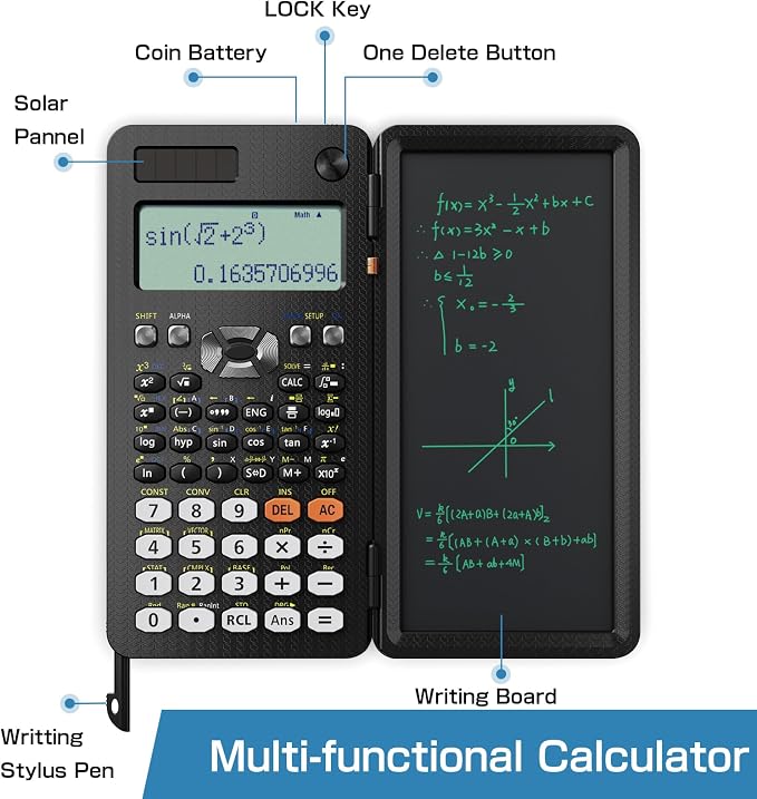 Scientific Calculators for Students 991ES Office Calculators with Notepad Desktop, ROATEE 4-Line Display Calculator with LCD Writing Tablet, Battery Rechargeable Power Calculator School Supplies