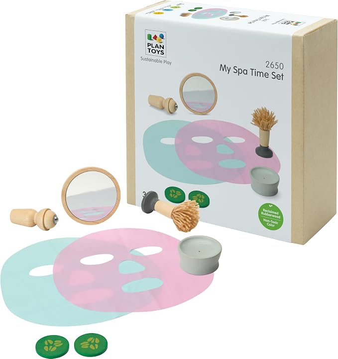 PlanToys® Wooden My Spa Time Playset Montessori Pretend Kids Self Care Kit | beauty accessories, pretend play toys, girls, boys, self care, role, social interaction, fine motor emotional gift preschool