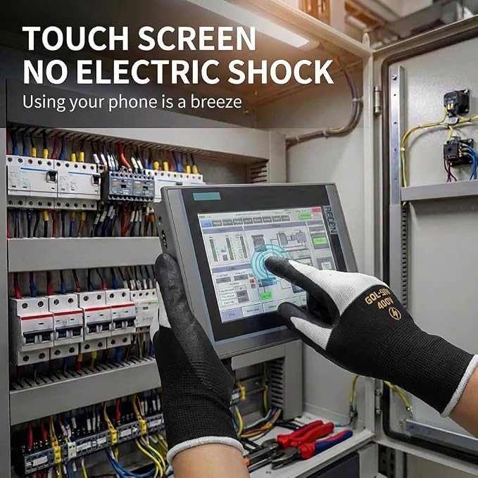 400V Low Voltage Electrician Gloves (5 Pairs), Professional Touch Screen & Flame Retardant Safety Work Gloves, Rubber Coated Non-Slip Hand Protection for Electrical Wiring, XL, Black