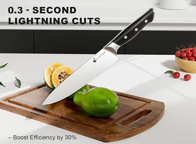 Knife Set with Block - Kitchen Knife Set German High-Carbon Stainless Steel with Built-in Sharpener - Full Tang, Triple-Rivet Ergonomic Handle - Holiday Gift Idea - 15-Piece, Falcon Series.