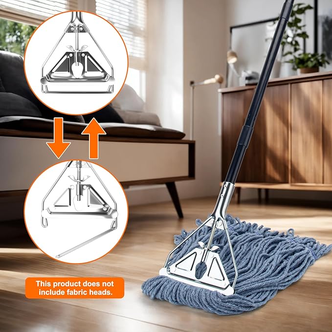 KeFanta 60" Metal Mop Handle Commercial Heavy Duty, Quick Change Industrial Mop Stick Replacemet,Side Gate Mops Head Replacement Holder for Floor Cleaning
