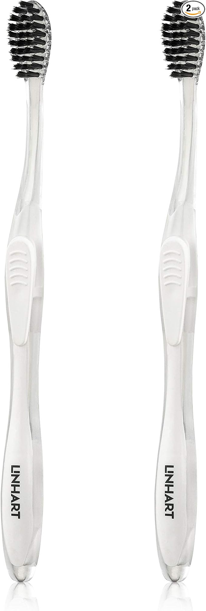 LINHART Extra Soft Toothbrush, White with Black Bristles, 2 Pack | Teeth Whitening, Multi Length Bristles