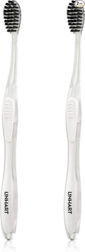 LINHART Extra Soft Toothbrush, White with Black Bristles, 2 Pack | Teeth Whitening, Multi Length Bristles