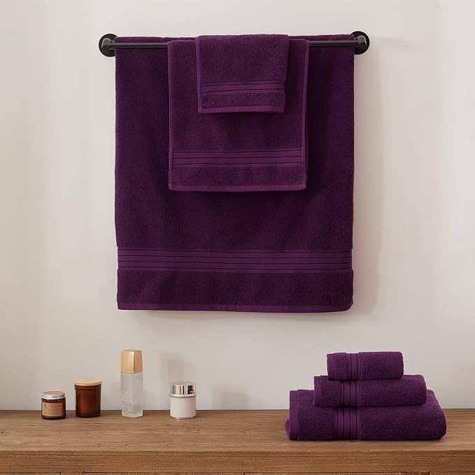 COZYART Purple Bath Towel Set for Bathroom Soft Absorbent Durable 650 GSM Turkish Cotton Towel Sets of 6, 2 Large Bath Towels, 2 Hand Towels, 2 Washclothes | OEKO-Tex 100 Certified Zero Twist Ring Spun, Soft Absorbent Quick Dry, Plush Fluffy, Breathabl...