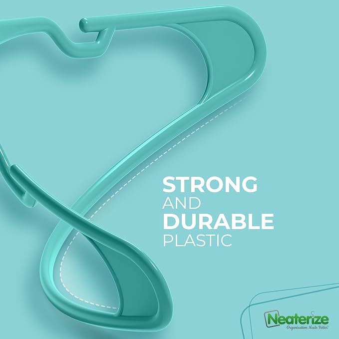 NEATERIZE Clothes Hangers Plastic 100 Pack for Adults - Plastic Hangers, The Perfect Coat Hanger and Space Saving Clothes Hangers for Closet - Aqua Hangers