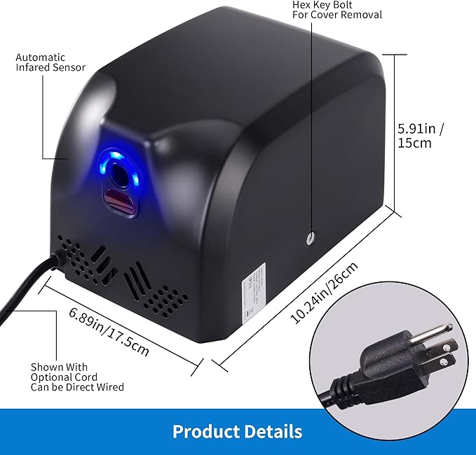 Goetland 304 Stainless Steel Hand Dryer Commercial Compact 1350w 70dB Heavy Duty Dull Polished for Bathroom Home Business Apartment