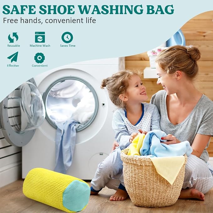 Shoe Washing Machine Bag 4 Pack, Shoes Washer Bags Durable Laundry Shoe Bag for Washer and Dryer, Reusable Shoe Cleaning Bags, Sneaker Washing Machine Bag, Yellow