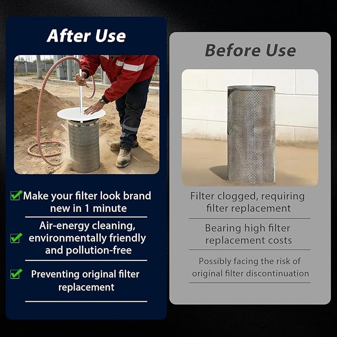 360° Rotating Filter Cleaner with Air, Compatible with Multiple Filter Cartridges, All-around Cleaning, Easy to Operate, Air-powered Cleaning