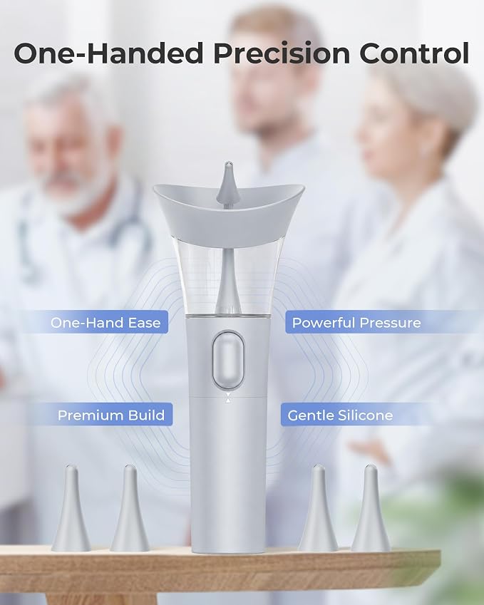 KAUGIC Ear Cleaner. Manual Wax Removal Kit, One-Hand Flushing, Gray | Gentle Ear Irrigation Tool, Effortless Hand-Controlled Flow, Soft Silicone Tips, Comfortable Ergonomic Grip