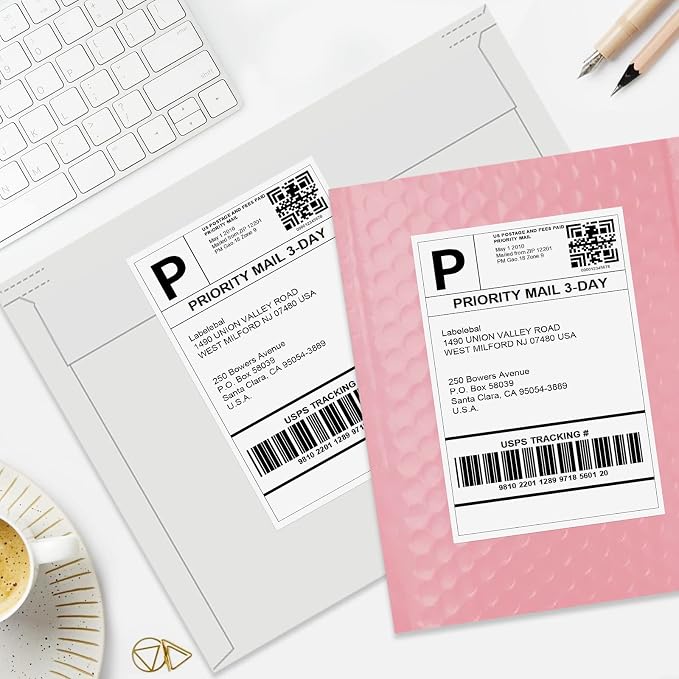 Address Labels, 2 UP Shipping Stickers for Laser & Inkjet Printers,8.5" x 5.5" Shipping Mailing Labels, 2 per Page Shipping Labels, 5 1/2 x 8 1/2 Half Sheet Labels, 200 Labels