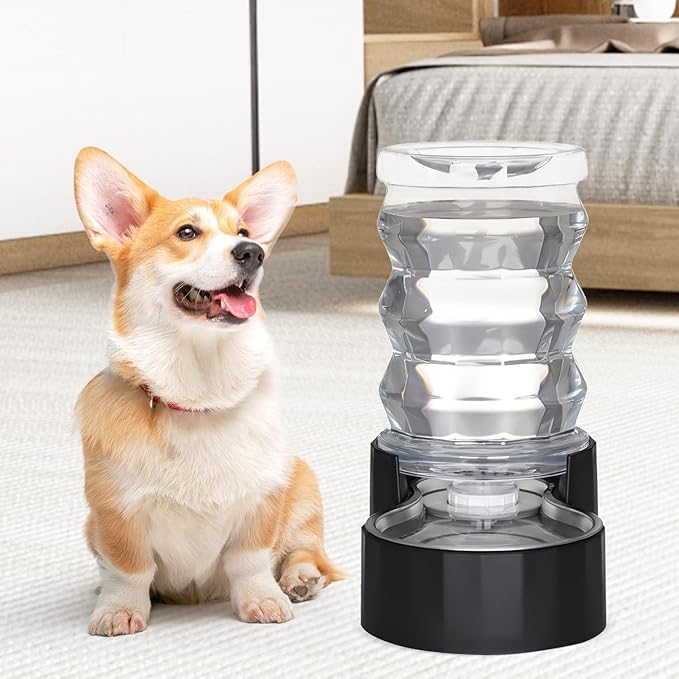 RIZZARI 7L Dog Water Bowl Dispenser:Black Stainless Steel Gravity Bowl | Built-In Filtration/Clear Water Reservoir/Spill-Resistant Design/Easy Water Monitoring/Food-Grade Materials/Indoor Daily Use