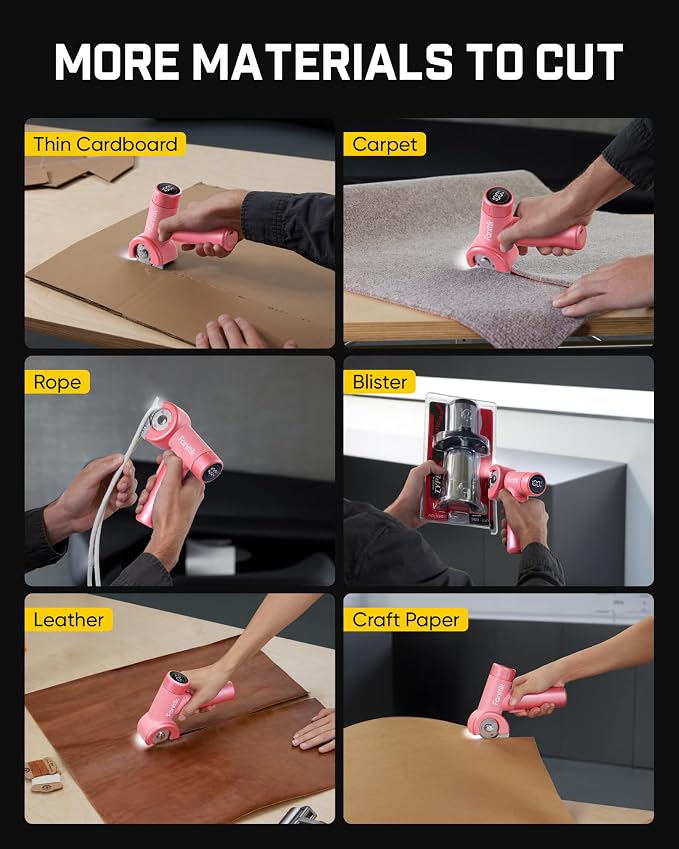 Fanttik C8 Nano Easyswap Electric Scissors with LED Display, Type-C Rechargeable Cordless Cardboard Cutter with 2 Blades, EasySwap Blade Change, LED Light, for Thin Cardboard Box Carpet Leather, Pink