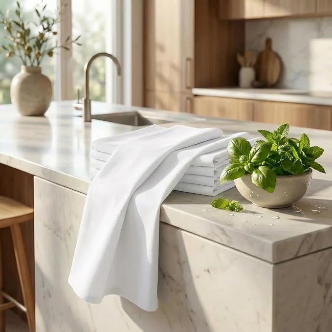 Urban Villa Kitchen Towels Cotton Dish Towels 20”x30” (Set of 6) White