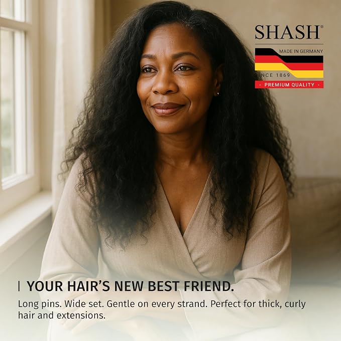 Made in Germany - SHASH Large Paddle Hair Brush, Thick And Curly Hair - Detangler With Long Pins & Rubber Cushion - Helps Detangle Knots, Eliminate Frizz, Reduce Pulling & Snagging
