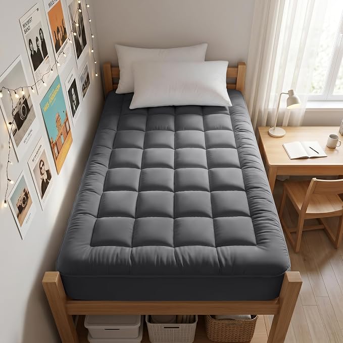 EASELAND Twin XL Mattress Pad Pillow Top Mattress Cover Quilted Fitted Mattress Protector Extra Long Cotton Top 8-21" Deep Pocket Cooling Mattress Topper (39x80 Inches, Dark Grey)
