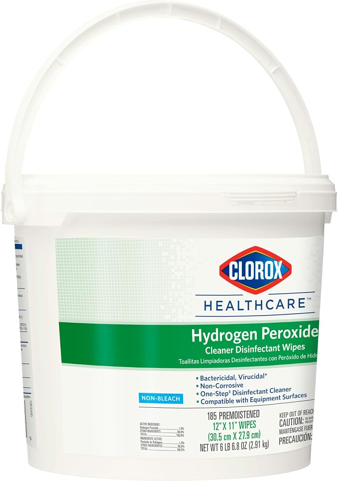 Clorox Healthcare Cleaner Disinfectant Hydrogen Peroxide Wipes, Go-To Bleach Free Disinfecting Wipes, Designed for Hospitals and Clinics, 12" x 11", 185 ct.