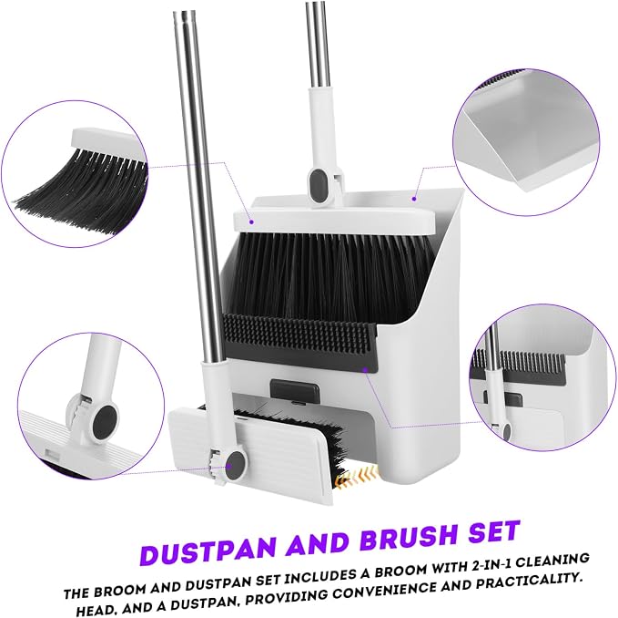 Household Hand Brooms Set Sweeper Broom Standing Dustpan Wide for Outdoor Sweep